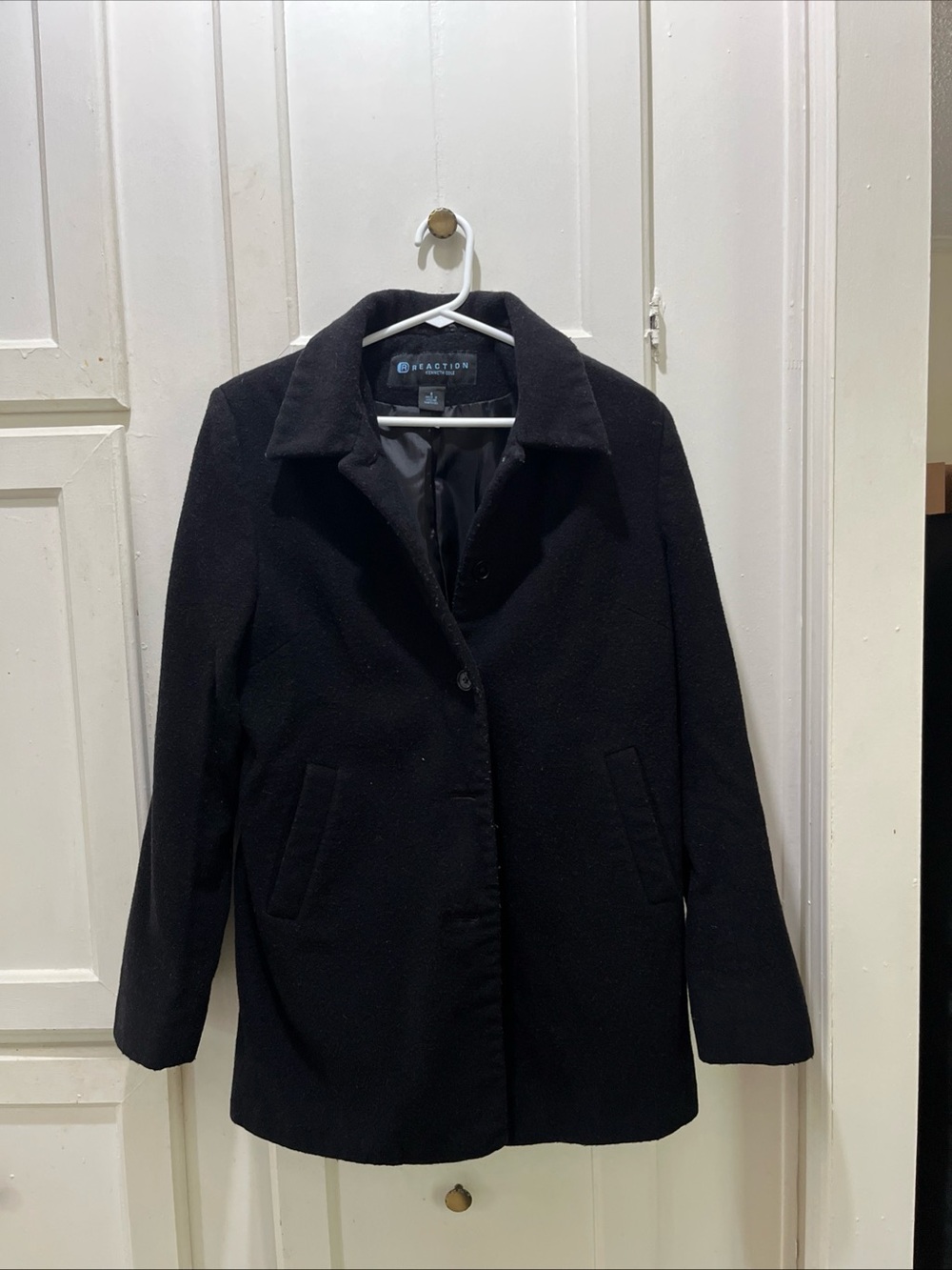 Reaction Kenneth Cole Black Wool-Blend Pea Coat